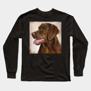 Painting of a Chocolate Labrador Retriever with Its Tongue Out Long Sleeve T-Shirt